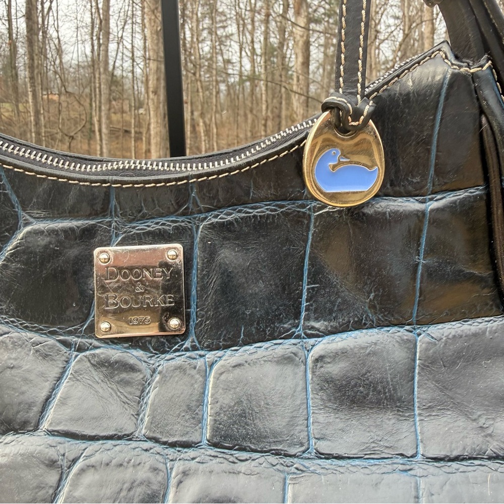 Dooney & Bourke Vintage Harrison Midnight Blue Croc-Embossed Hobo Bag - Picture 3 of 8